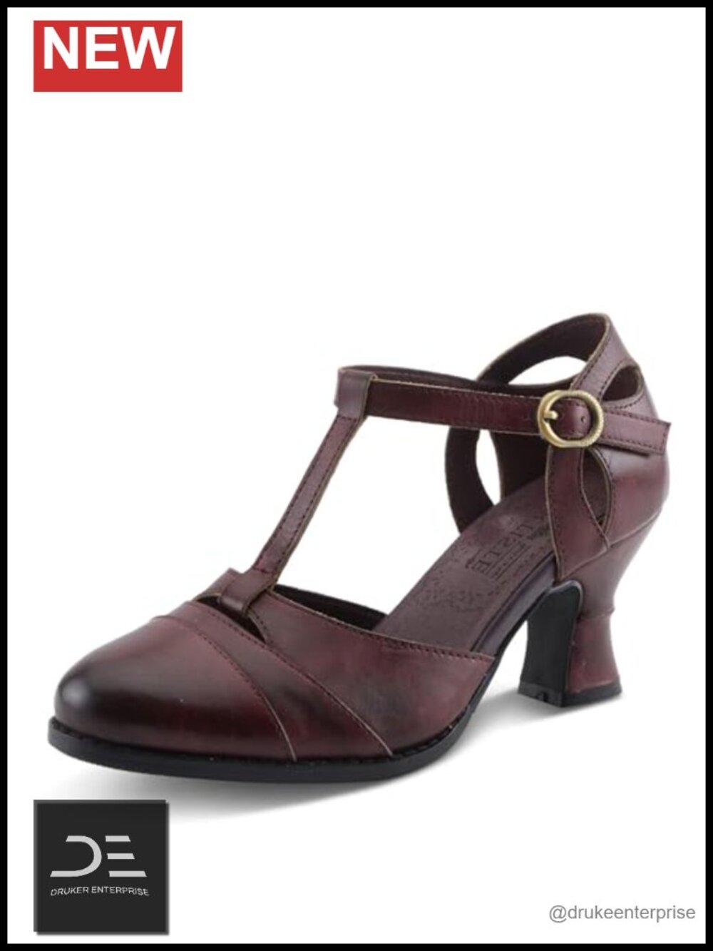 Women's Baroque T-Strap Mid Heel Pumps - Adjustable Hook & Loop, Cushioned